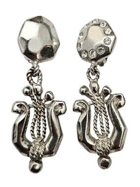 Ungaro Paris Lyre Harp Dangle Mismatches Clip On Earrings Signed, J605